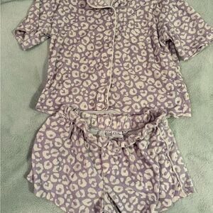 art class Kids Pajama Set - Purple and Cream Leopard Print